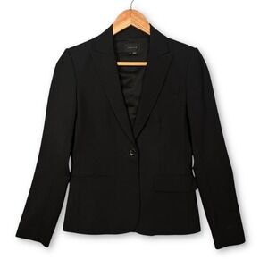 Theory Virgin Wool‎ Stretch One Button Blazer Jacket Women's 0 Black